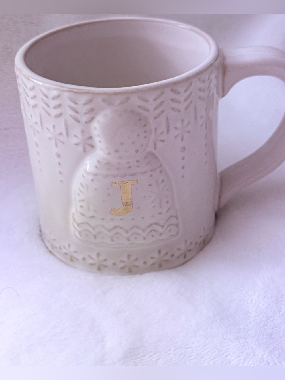 Anthropologie Snowcap Reactive Glaze Monogram Initial "J" Coffee Mug Cup Winter